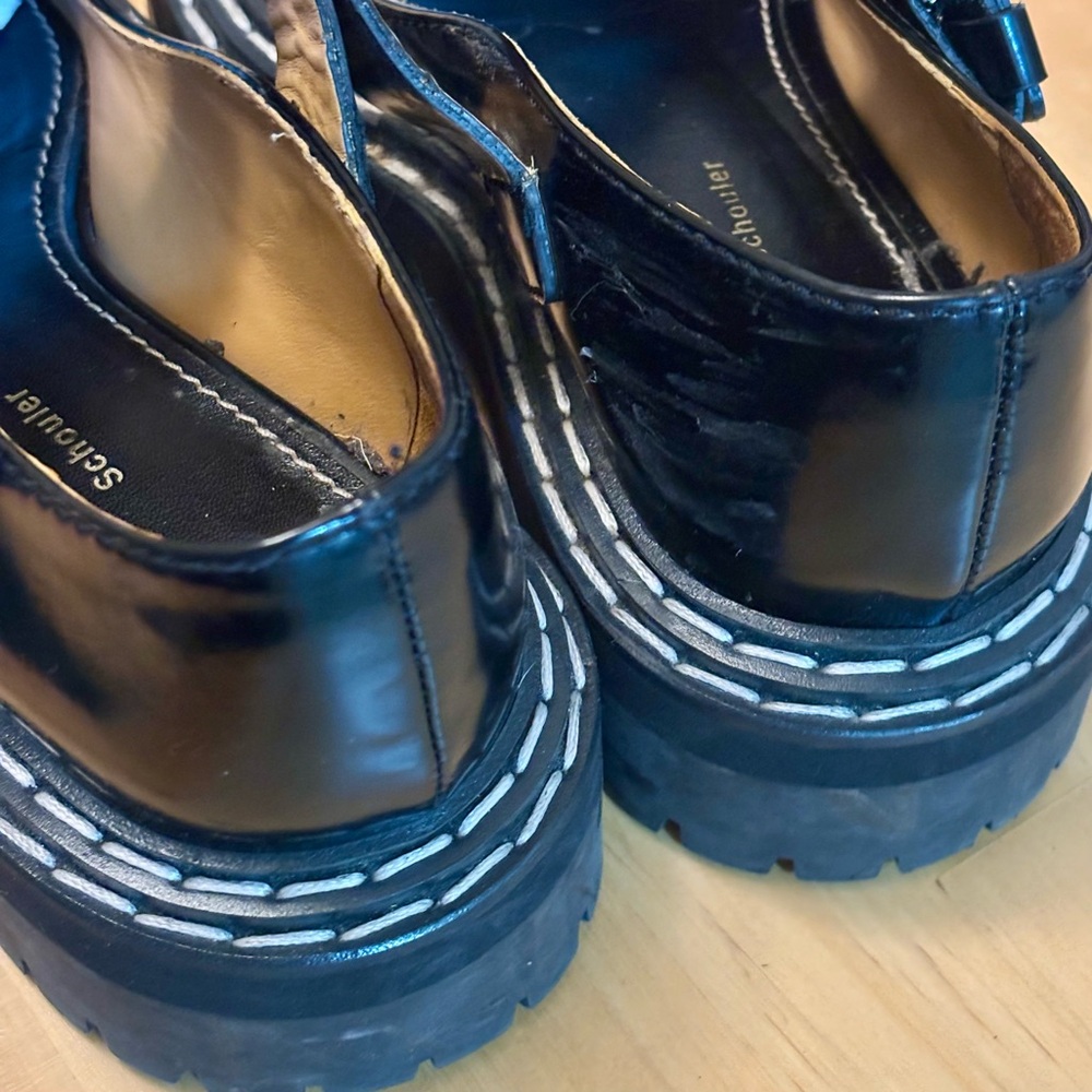 Proenza Schouler Black Leather Lug Sole Mary Jane Loafers with Buckle - Picture 4 of 6